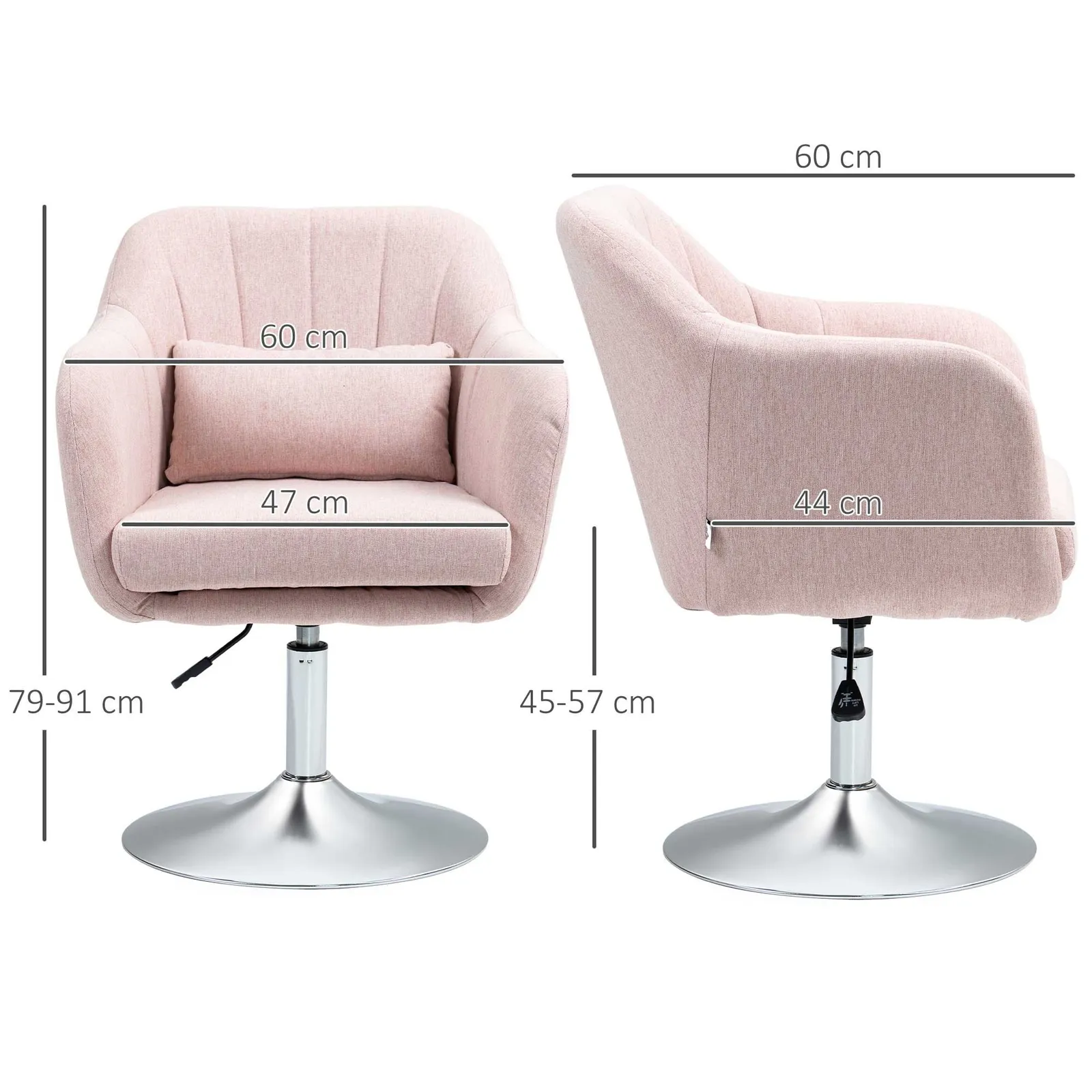 HOMCOM Stylish Retro Linen Swivel Tub Chair Steel Frame Cushion Seat Pink 3