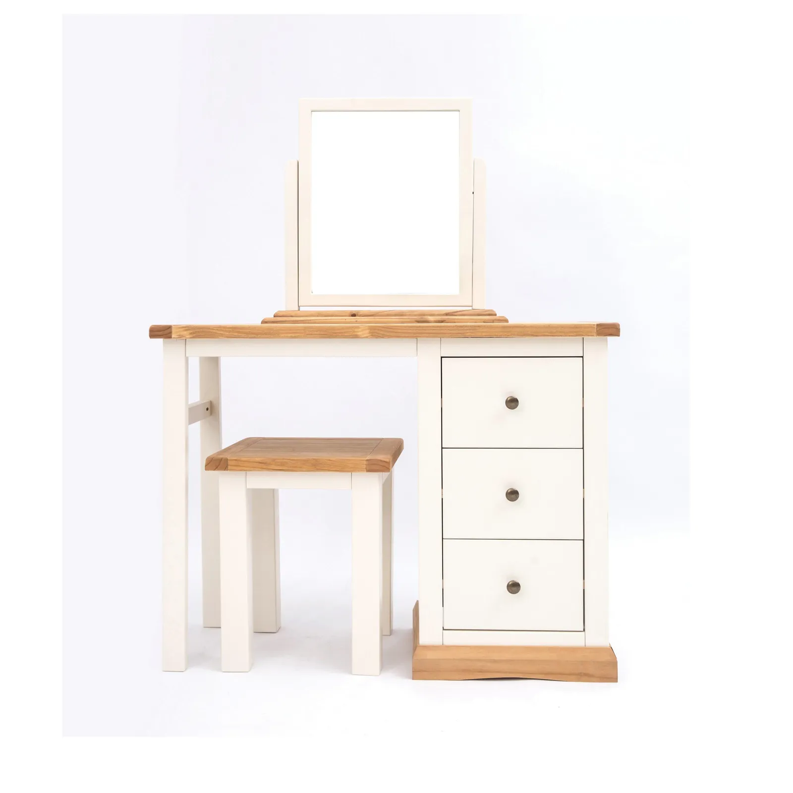 Cabinet Bits Trevi 3 Drawer Dressing Table Set Brass Knob in Off-White