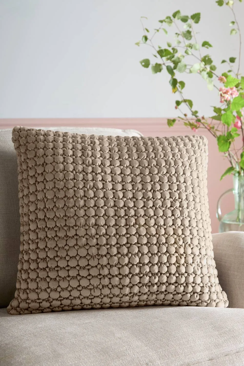 Appletree 'Bobble' Velvet Filled Cushion in Natural 1