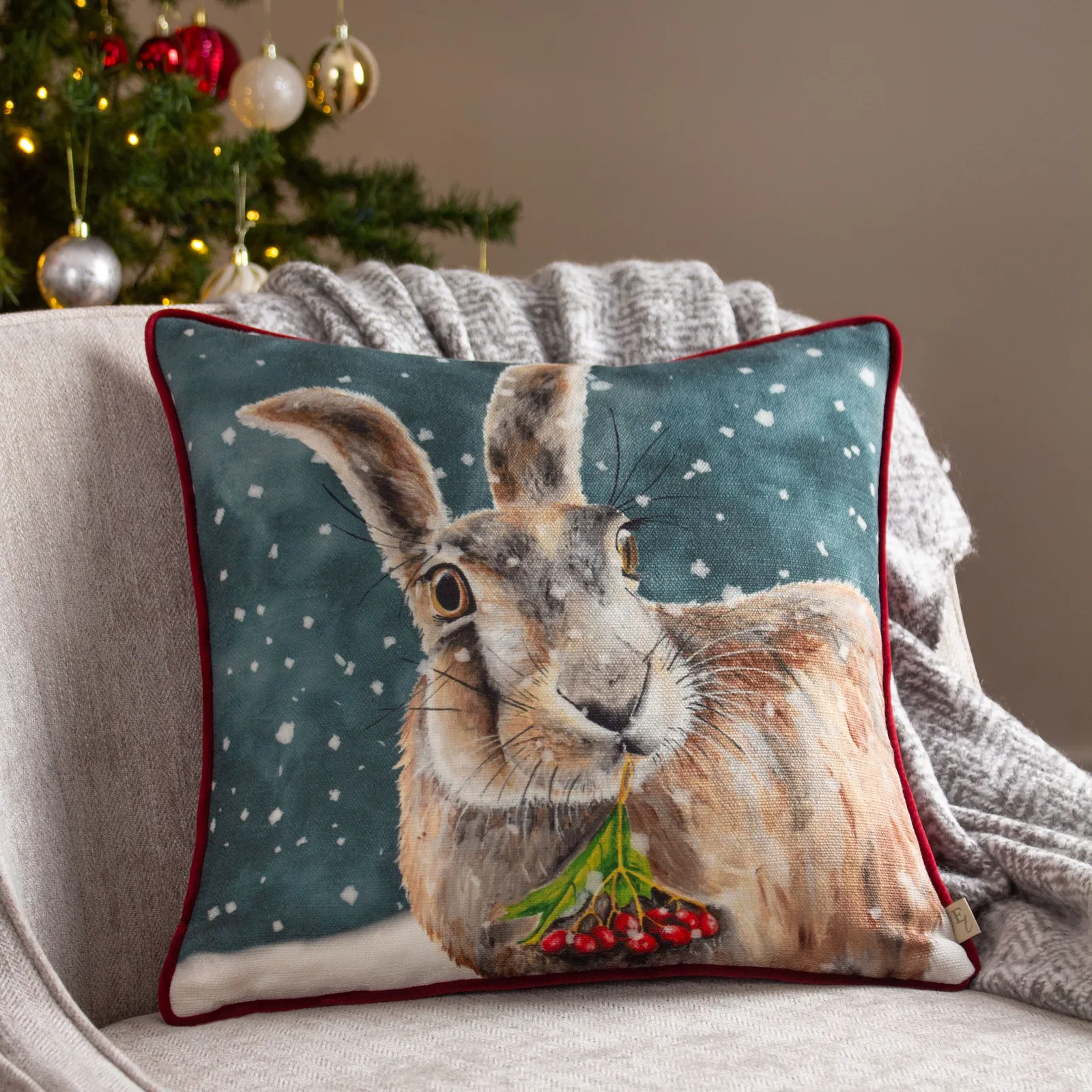 Evans Lichfield Christmas Hare Piped Cushion