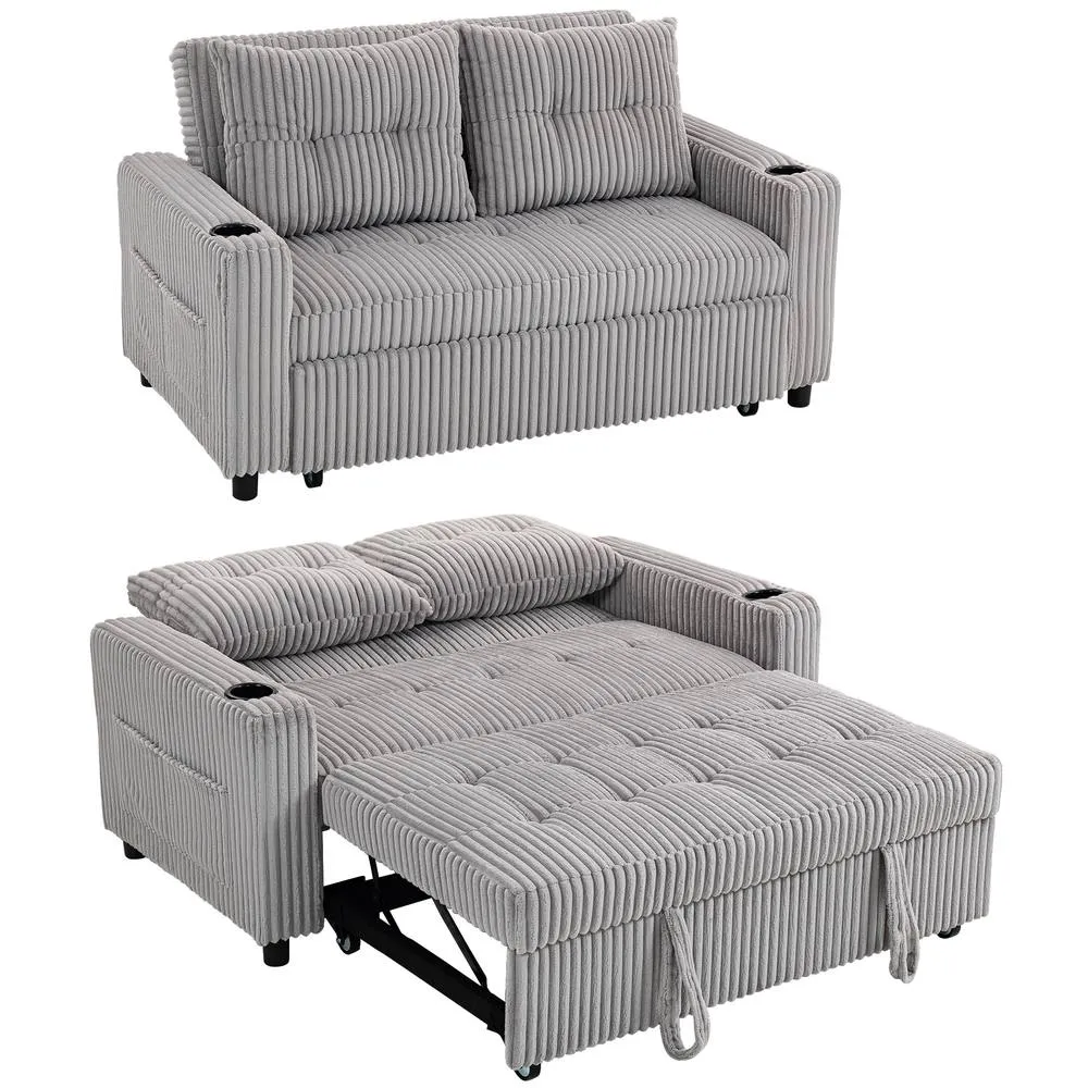 HOMCOM 2 Seater Sofa Bed, Click Clack Pull Out Bed Settee, Light Grey 2