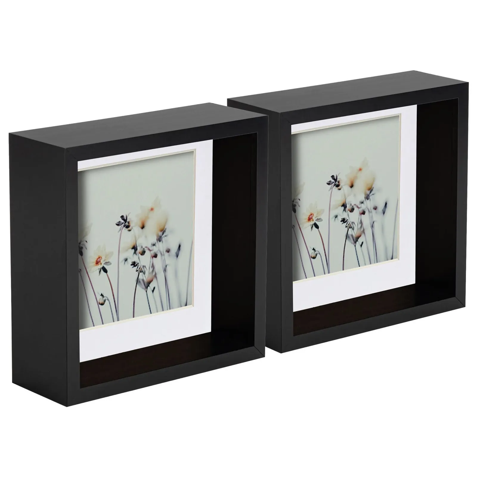 Nicola Spring 3D Deep Box Photo Frames - 6 x 6" with 4 x 4" Mount - White Mount - Pack of 5 in Black