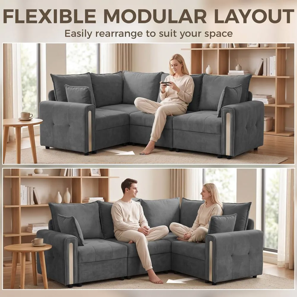 HOMCOM 228cm L Shaped Sofa 3-Seater Sectional Sofa with Storage, Dark Grey 4