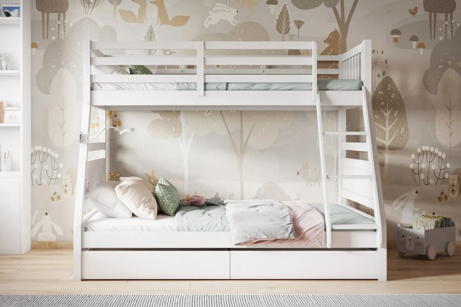 Flair Ollie Wooden Triple Bunk Bed with Drawers in White 3