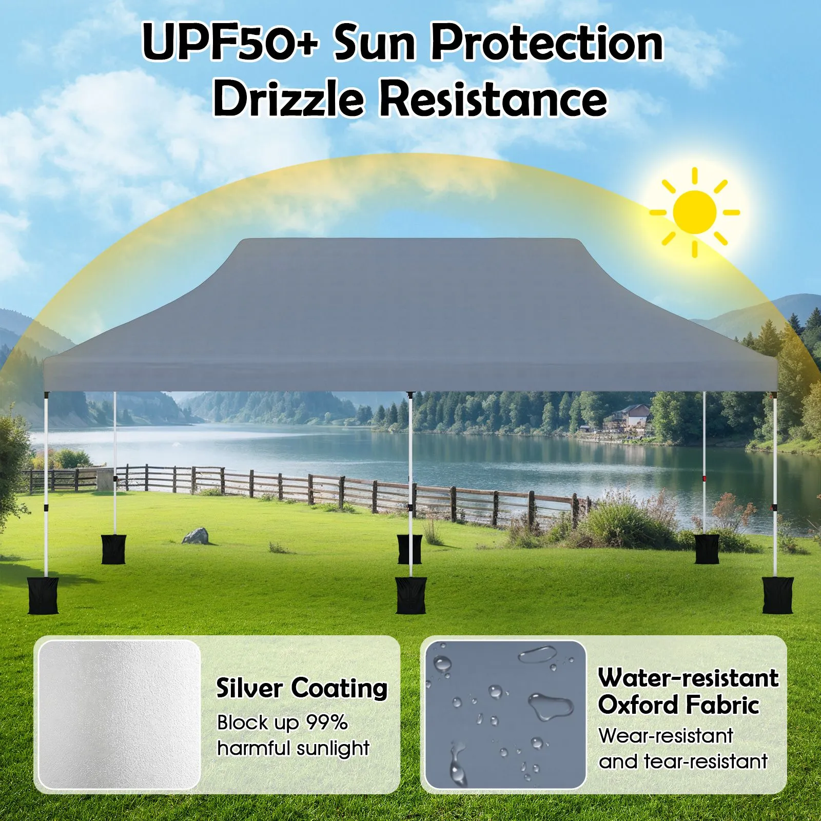 Costway 3M x 6M Pop-up Canopy Tent Folding Instant Sun Shelter w/ Carrying Bag in Grey 6