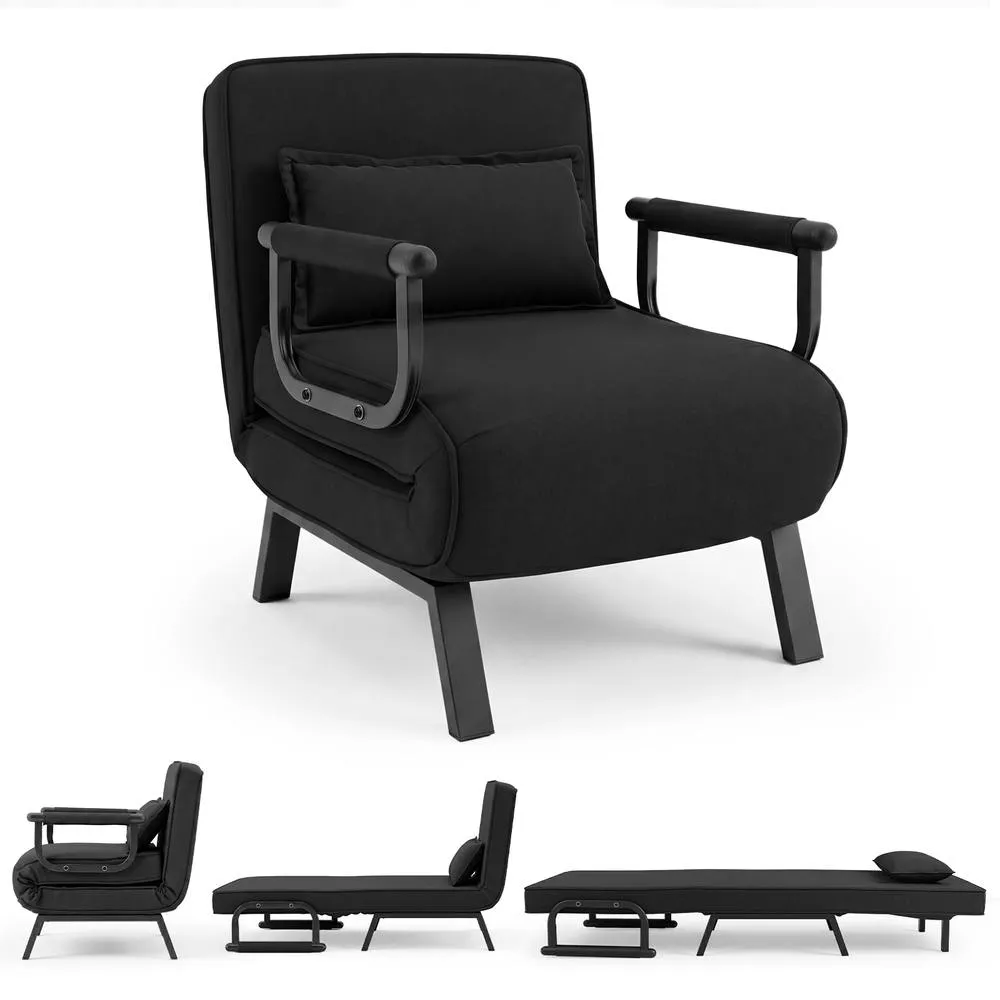 Costway Convertible Sleeper Chair Folding Sofa Bed with Adjustable Backrest in Black 1
