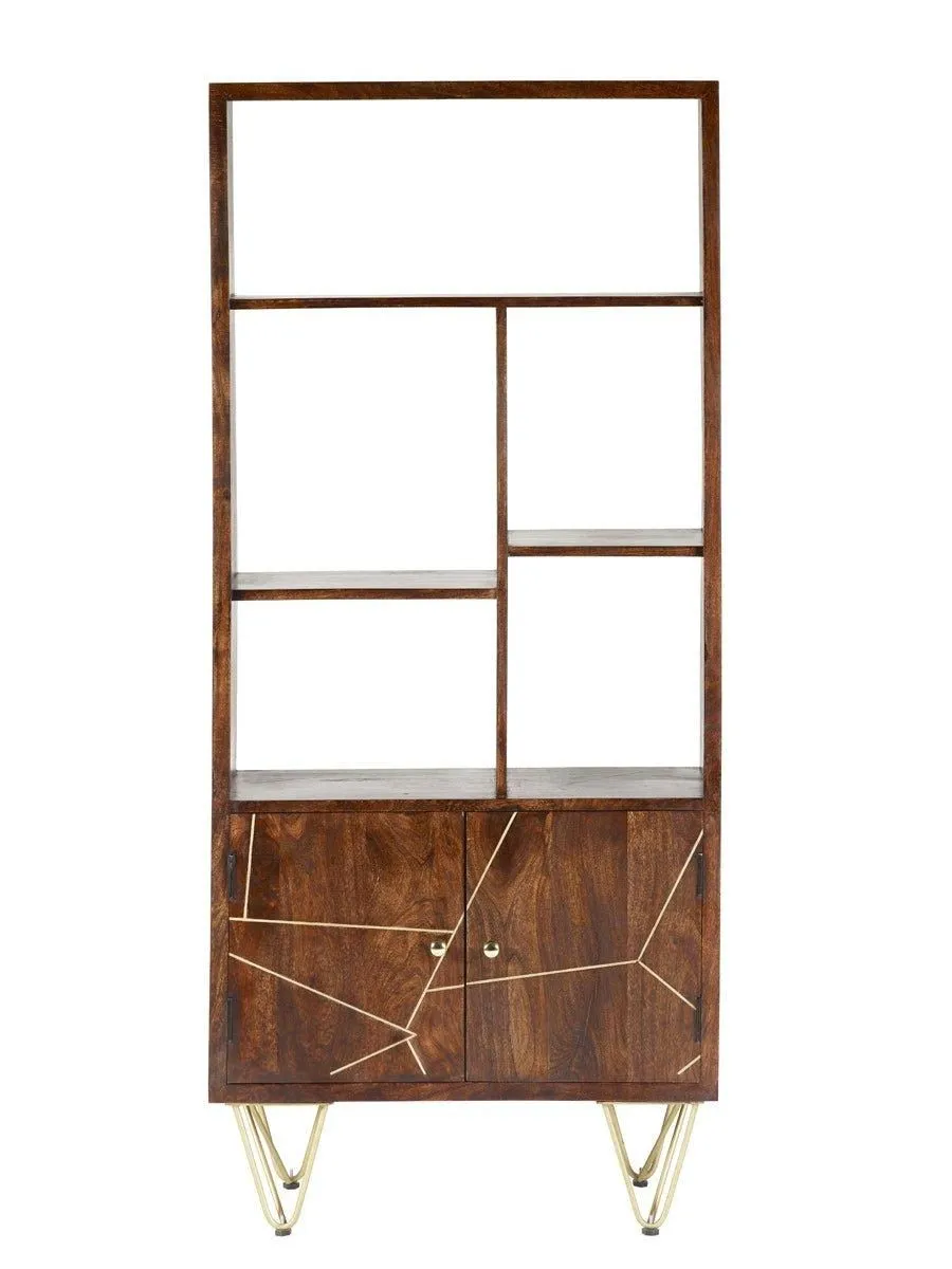IH Design Multi shelf bookcase with Doors Deiondre Dark Mango in Brown 3