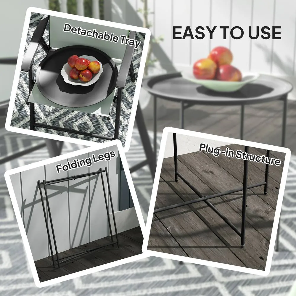 OUTSUNNY 46cm Round Garden Table Side Table with Removable Tray, Black 4