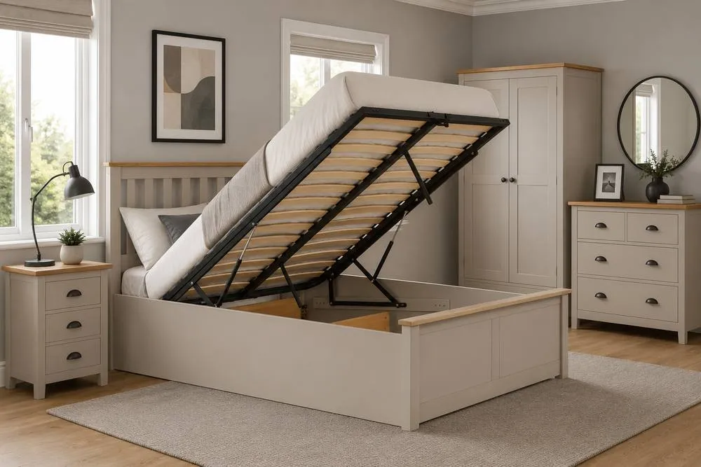 Birlea King Size Ottoman Bed Grey Aspen Wood Frame Storage 5FT Oak Solid 3