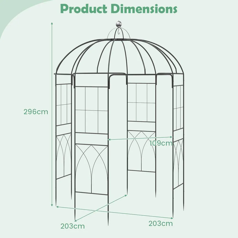 Costway Birdcage Gazebo Pergola 203x203x296cm Garden Pavilion Arch Arbour in Black 2