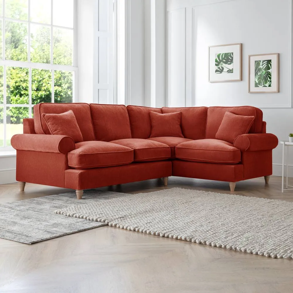The Great Sofa Company Ezra Right Hand Velvet Corner Sofa - Scroll Arm in Terracotta 1