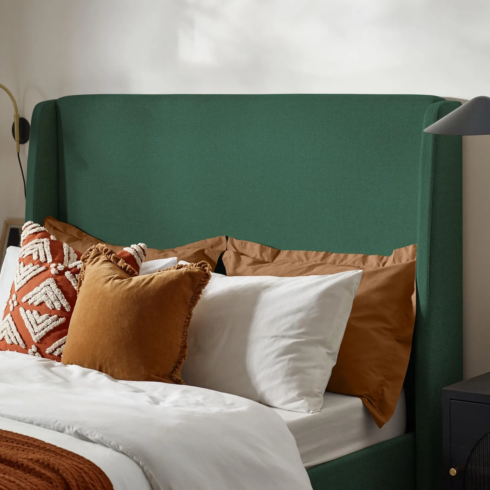 FurnitureboxUK Hana Tall Solid Wood King Or Double Bed Frame In Fabric in Green 4