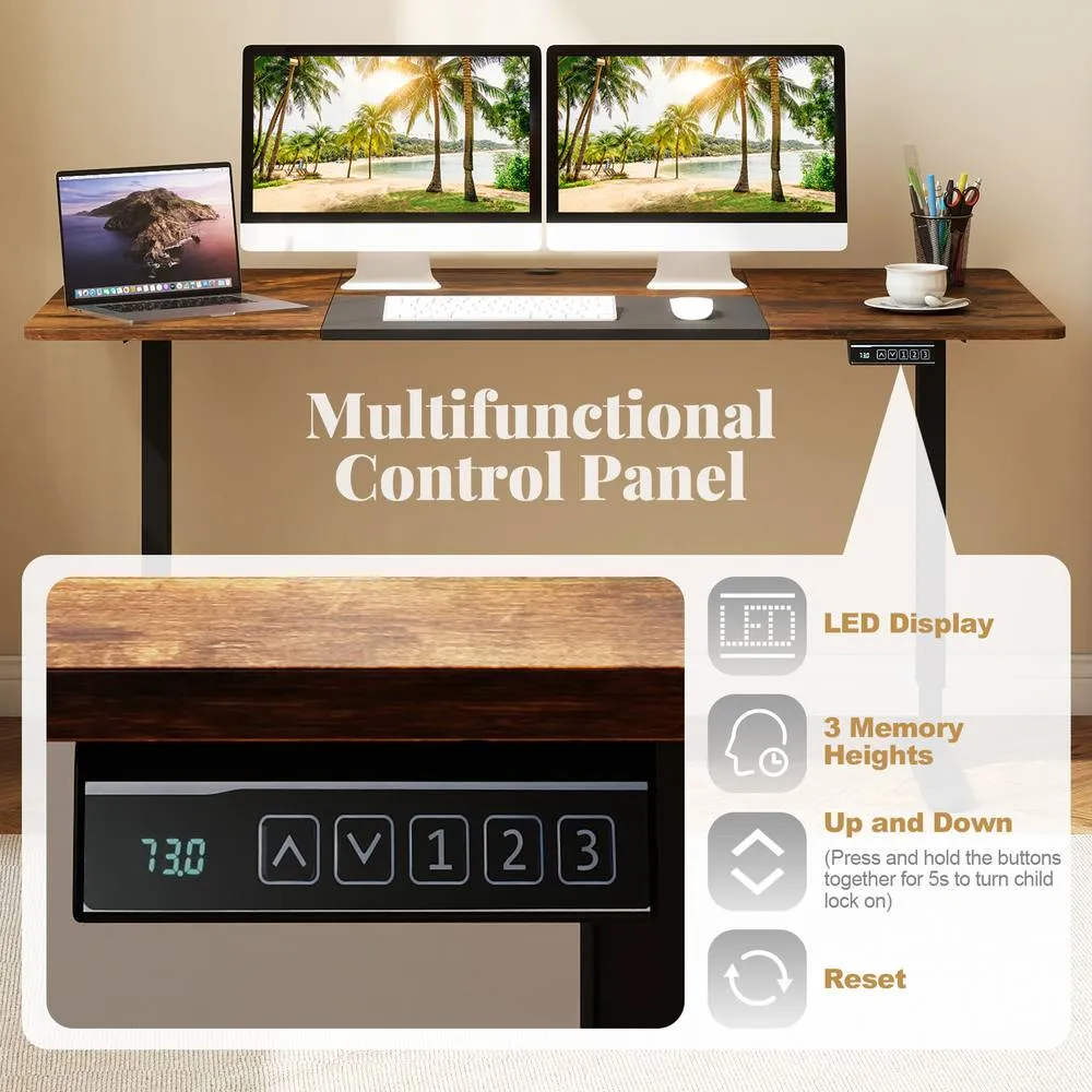 Costway Electric Standing Desk 140x70cm Height Adjustable Desk Sit Stand Desk in Brown 5