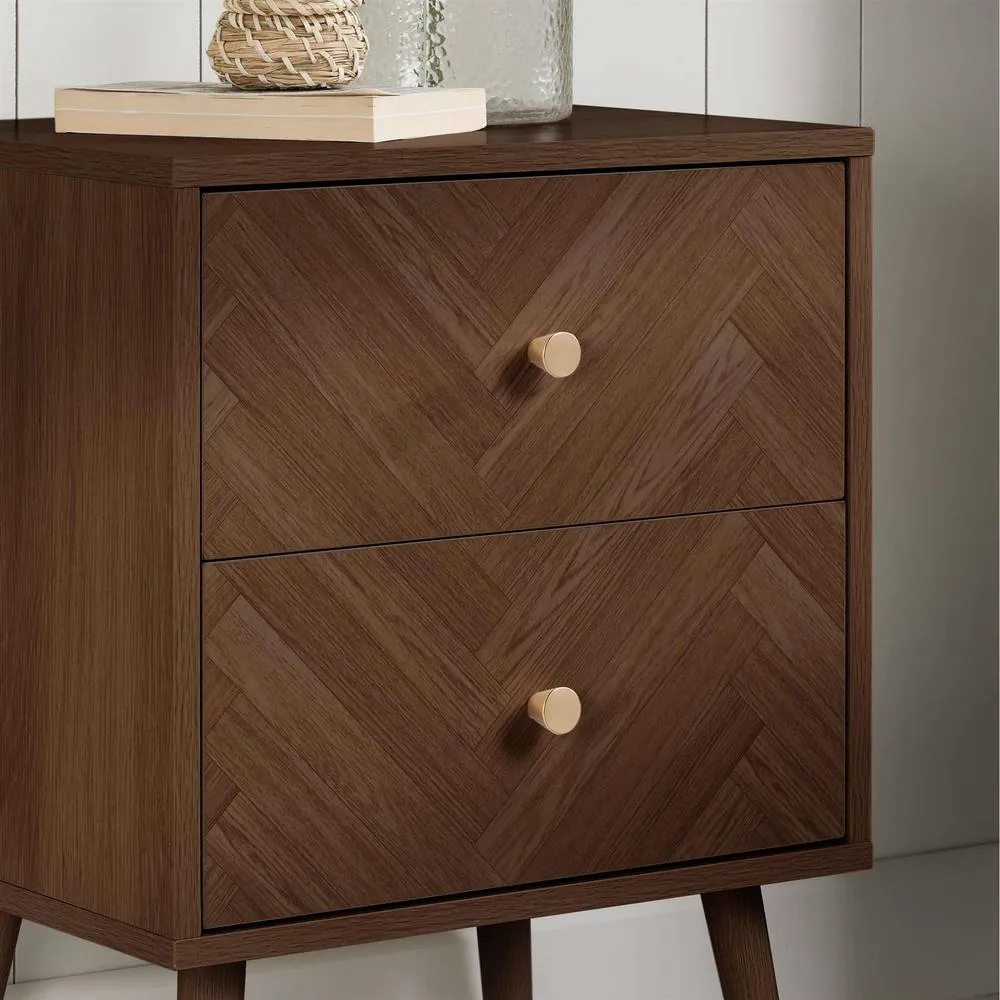 Birlea 2 Drawer Walnut Bedside Herringford Chevron Parquet in Brown 2