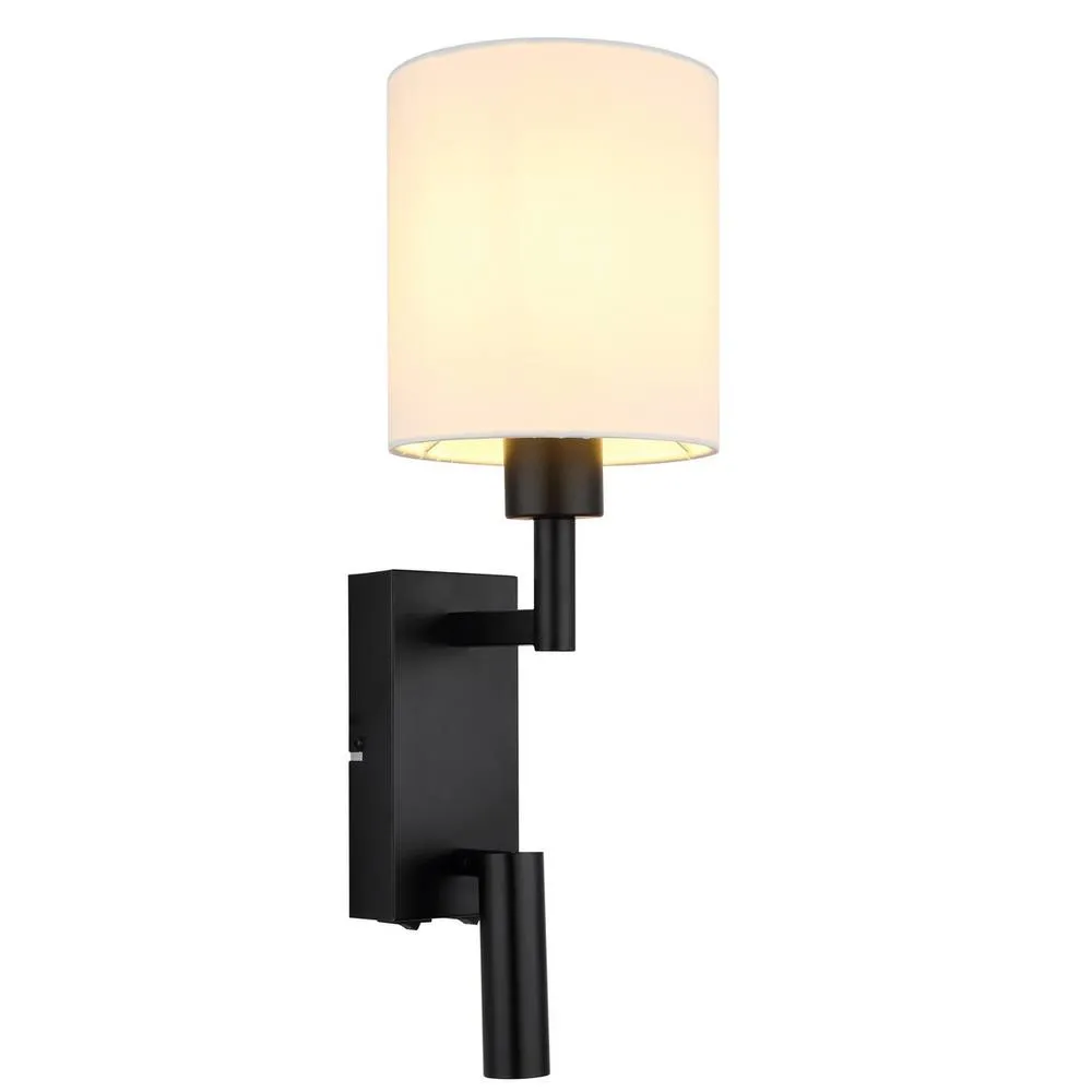 Netlighting Zamora Reading Wall Light Matt Black Textile White Shade E27 6