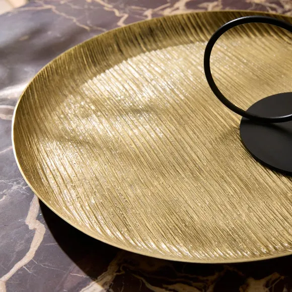Gold Textured Aluminium Round Tray 2