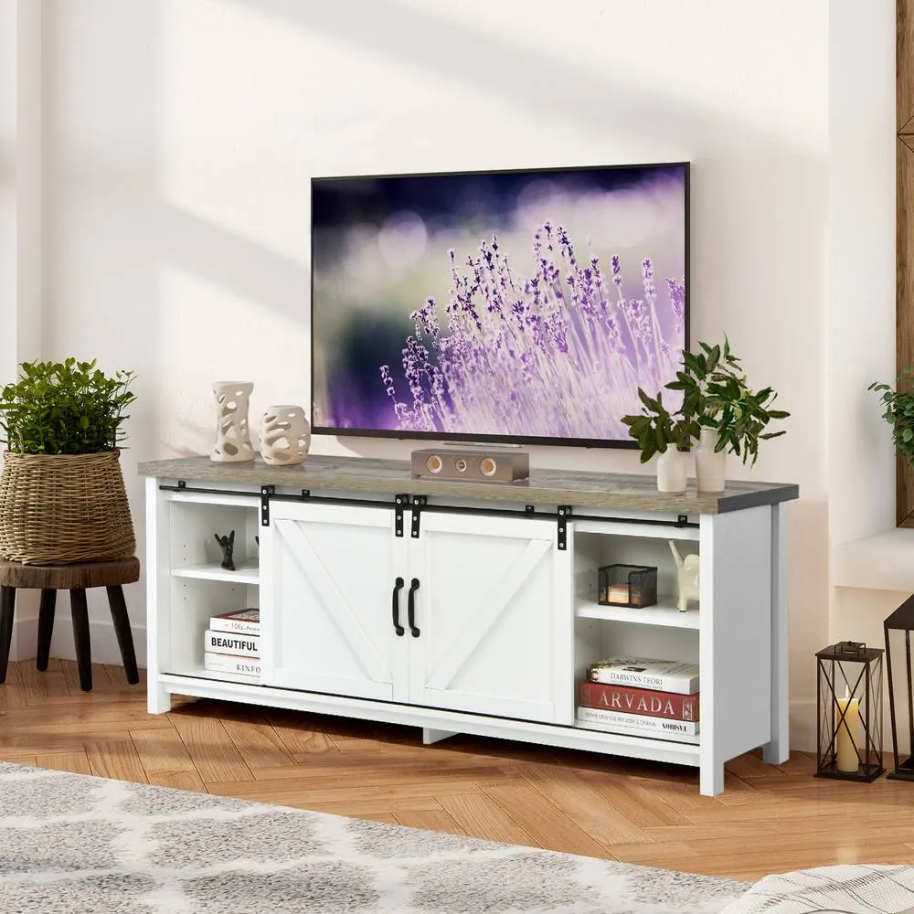 Costway Modern TV Cabinet for 60-Inch TV Wooden Media Storage Shelves Organizer Stand in White 4