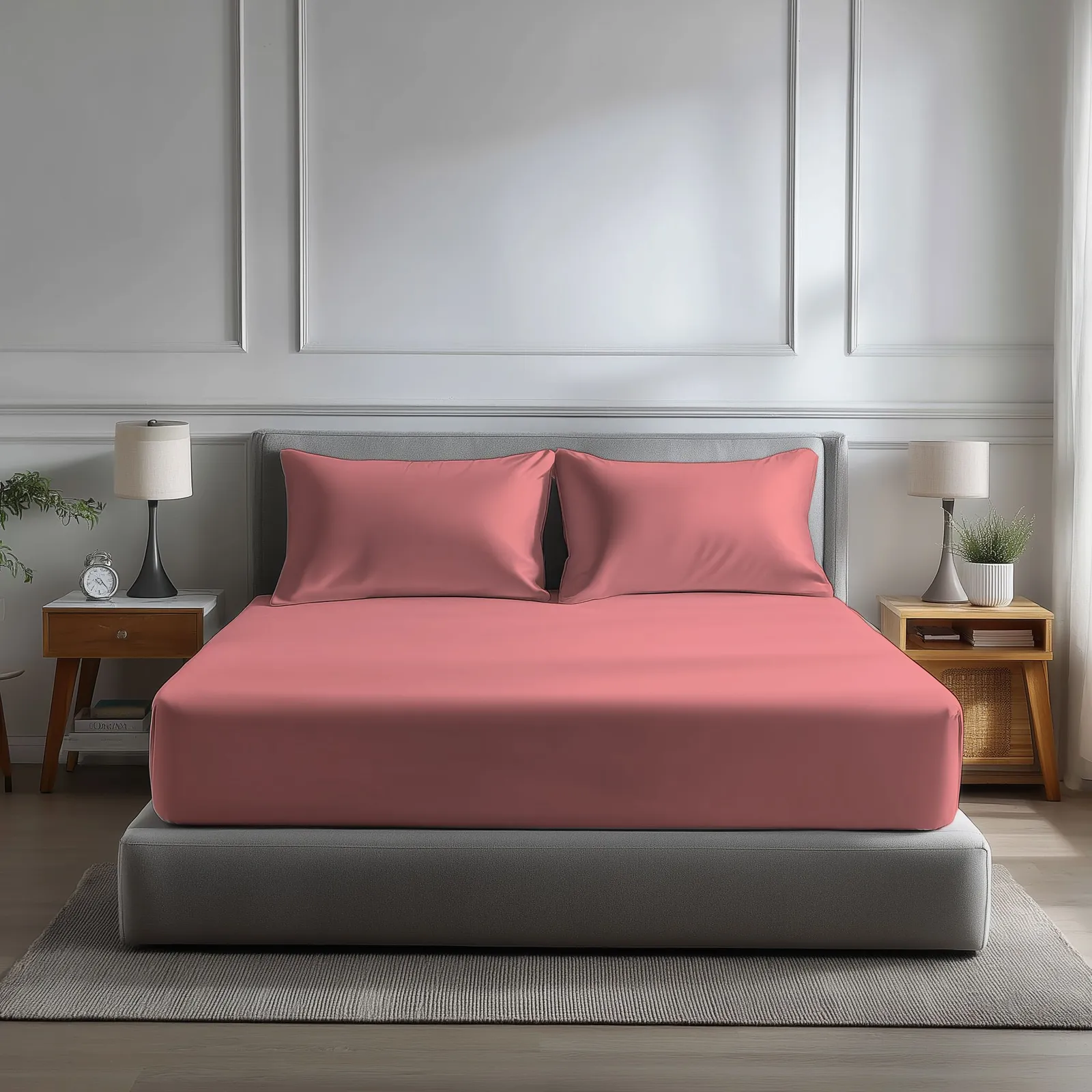 Snug City Microfibre Soft Touch Fitted Sheet 40cm Extra Deep Skirt Plain Dyed Bed Linen in Pink