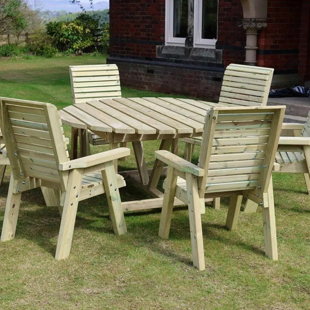 Churnet Valley Garden Furniture Ltd Ergo Round Table Set - 6 Seater 6xC - Partially Assembled in Brown 2