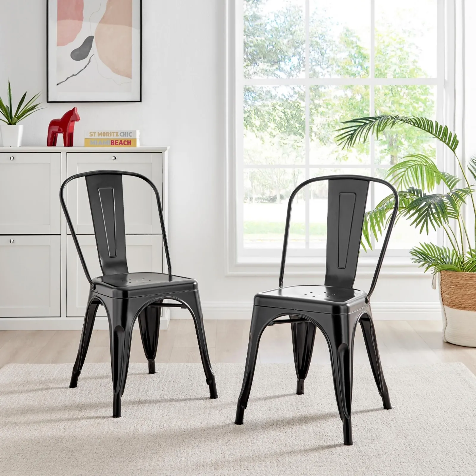 FurnitureboxUK Set of 2 Colton Industrial Steel Stackable Tolix Style Dining Chairs in Black 2