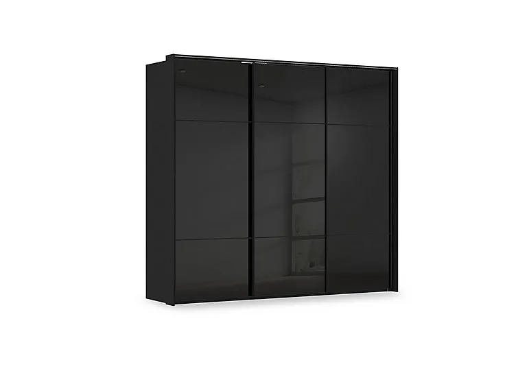 Haven 250cm 3 Door Slider Wardrobe with Glass Doors and Lights - Black Glass