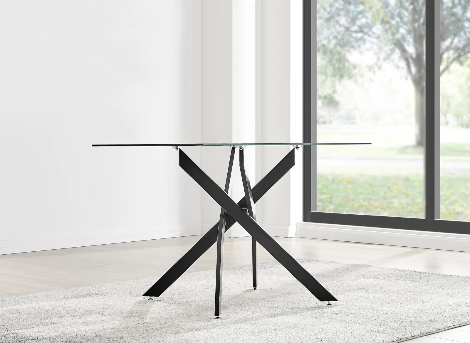 FurnitureboxUK Leonardo 120cm 4-Seater Glass & Chrome Metal Starburst Dining Table in Black 3