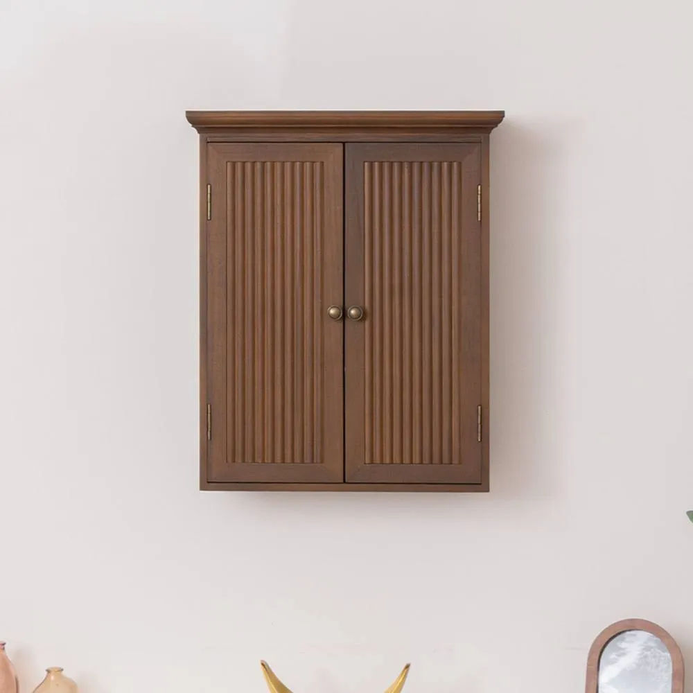 Melody Maison Dark Wood Reeded Wall Mounted Cabinet in Brown