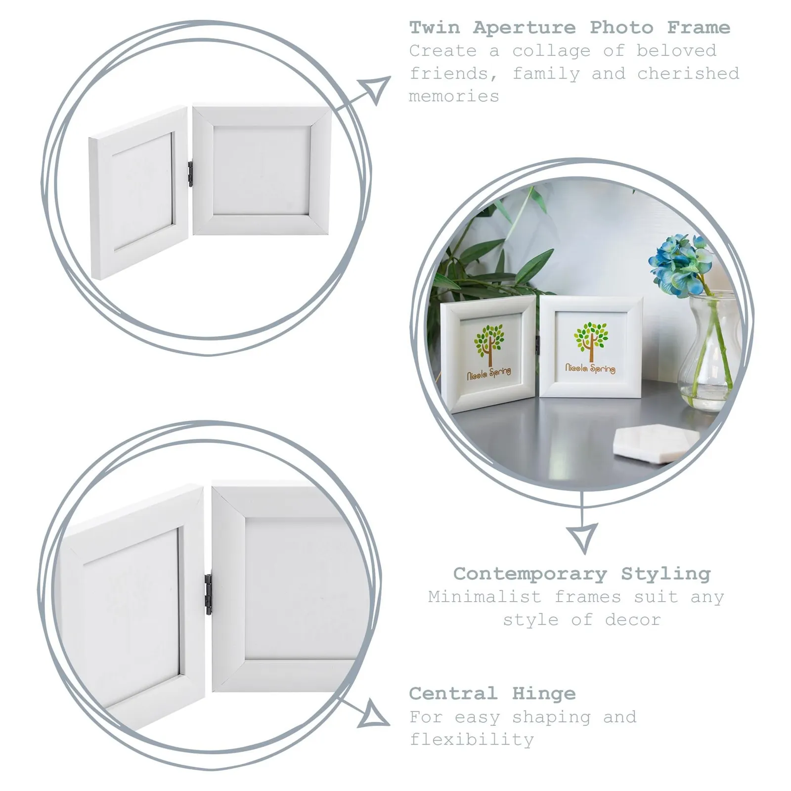 Nicola Spring Folding 2 Photo Frame - 4 x 4" - Pack of 1 in White 2