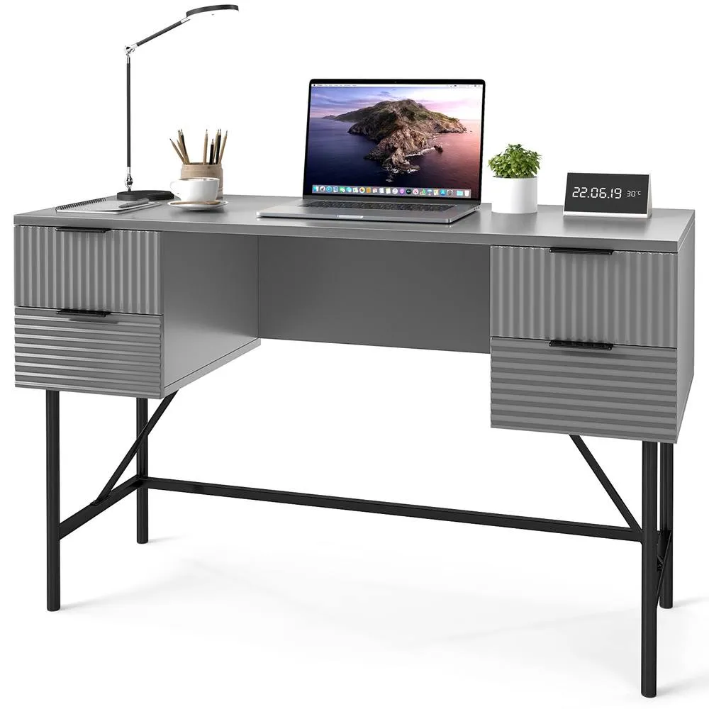 Costway 120cm Home Office Desk Computer Desk w/4 Drawers & Storage-Grey in Grey