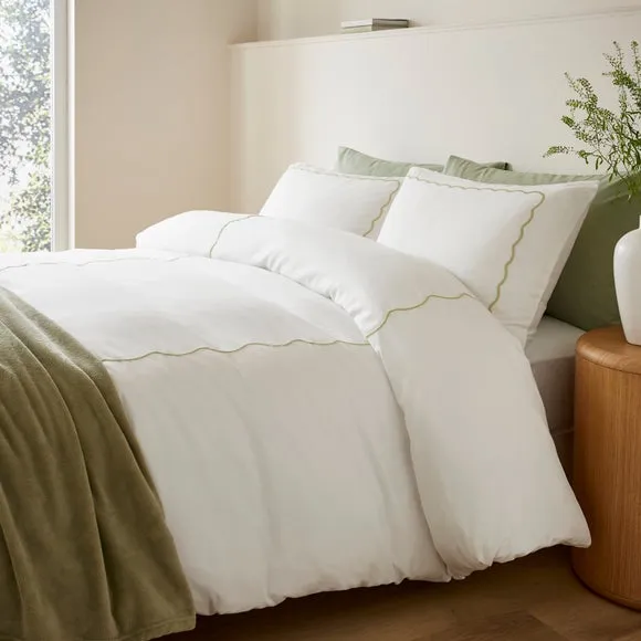 Bria Embroidered Scallop Duvet Cover & Pillowcase Set 5