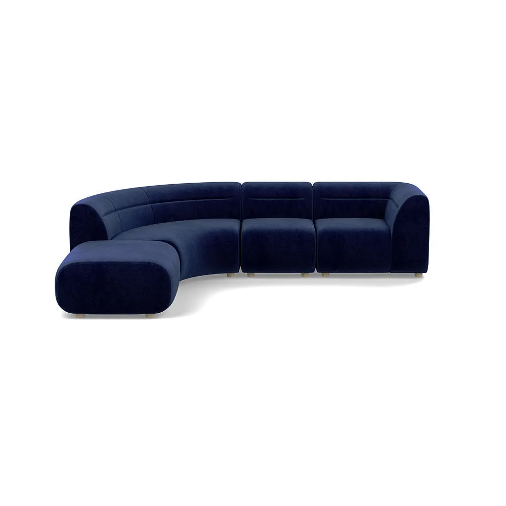 Heal's Lilli Left Hand Facing Curved Corner Sofa Smart Luxe Velvet Midnight Natural Beech Feet 1