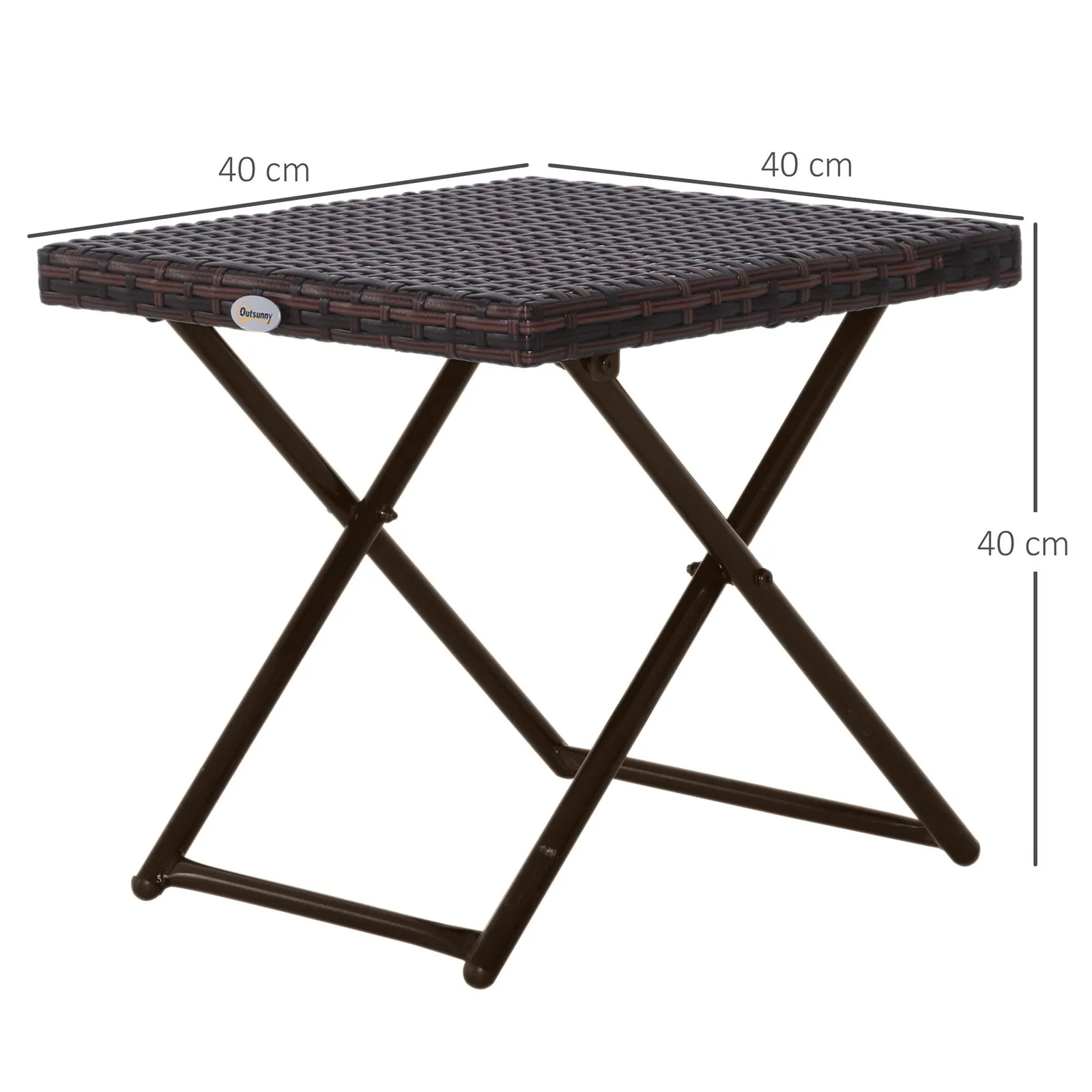 OUTSUNNY Folding Square Rattan Coffee Table w/ Steel Frame Bistro Garden in Brown 3