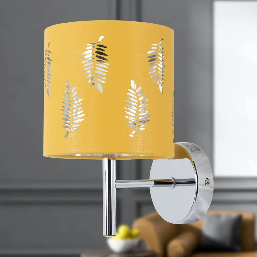 First Choice Lighting Set of 2 Brea - Chrome Wall Lights with Ochre Fern Shades in Silver 5