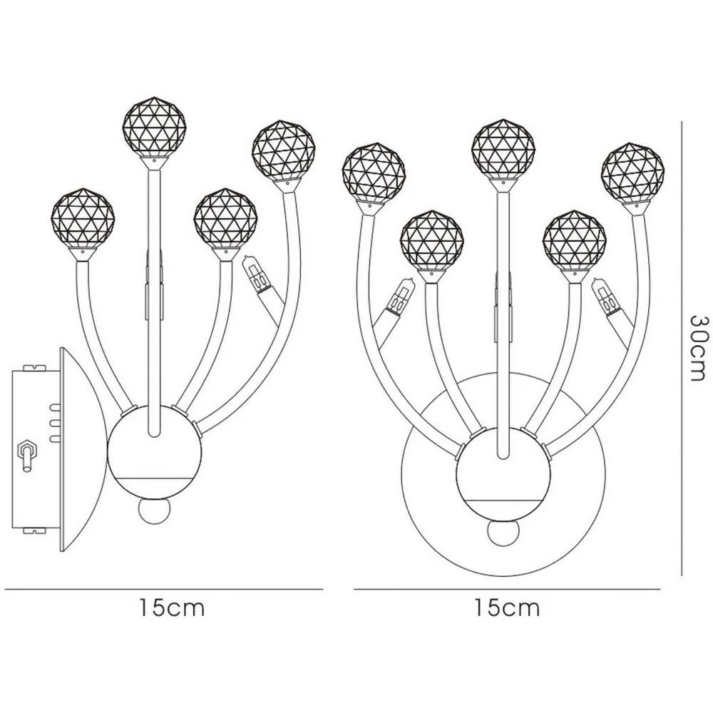 Netlighting Xeena Wall Lamp French Gold 3 Light G4 Switched Crystal 5