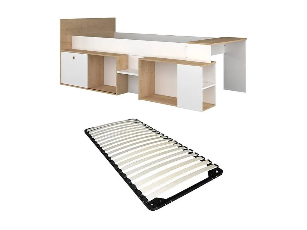 Vente-unique Combined Bed 90 X 200 Cm With Desk & Storage - White & Natural + in Light Oak 2