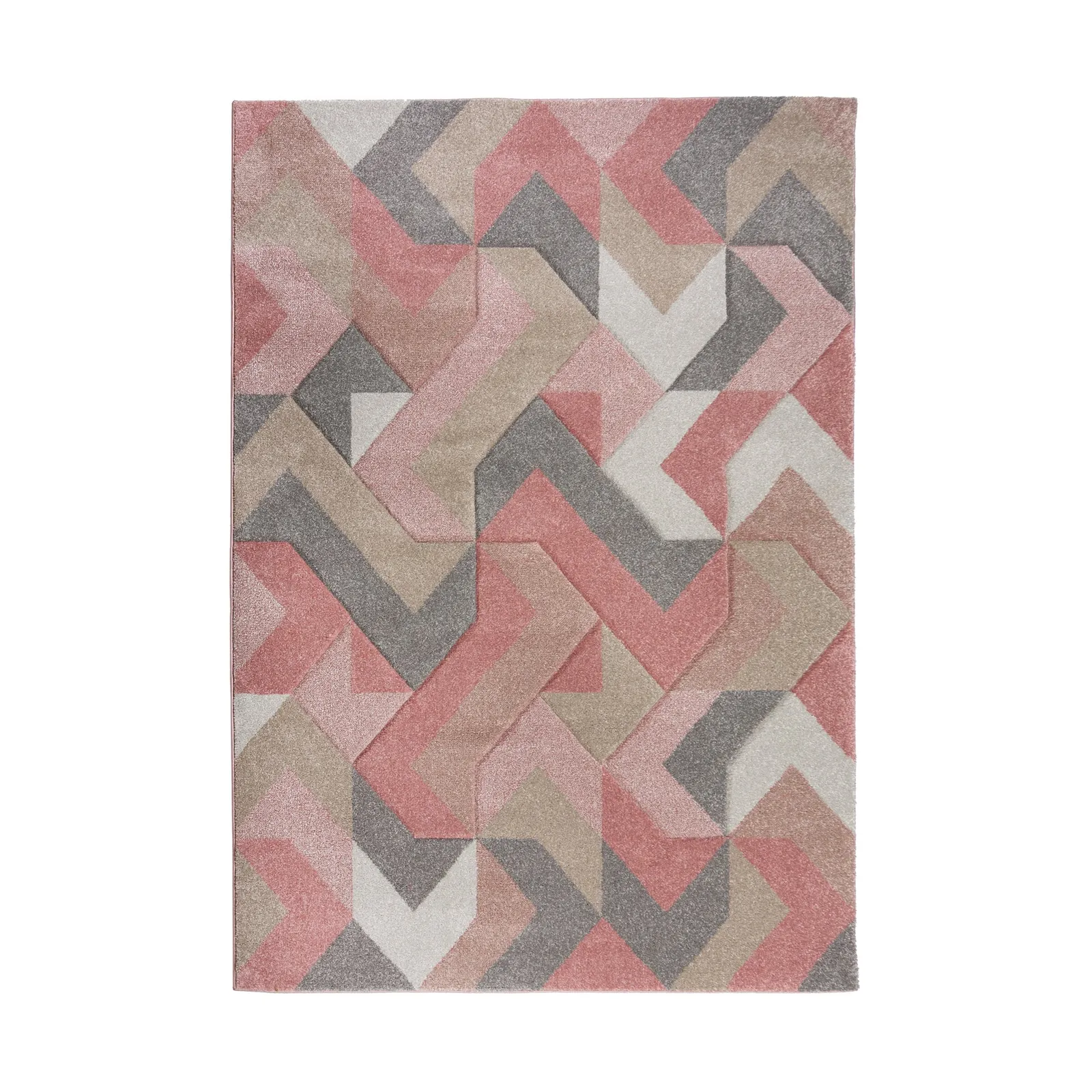 Hand Carved Aurora Geometric Rug Pink, Beige and Grey