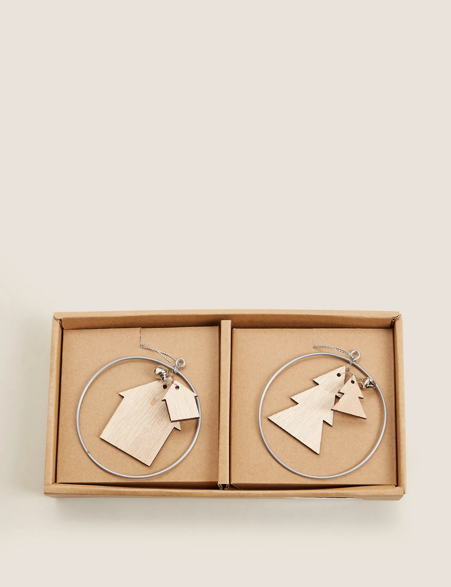 M&S 6 Pack Wooden Hanging Decorations
