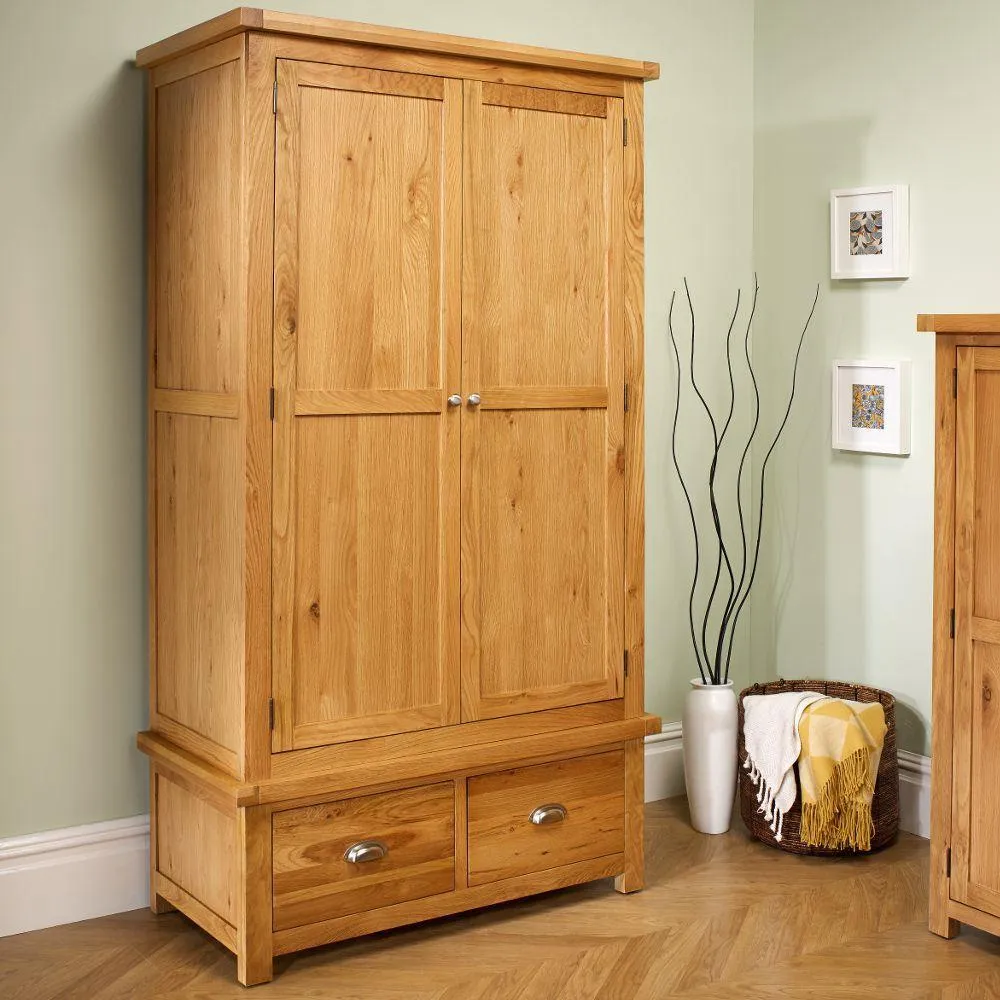 Woburn - 2 Door 2 Drawer Wardrobe - Oak - Wooden - Happy Beds
