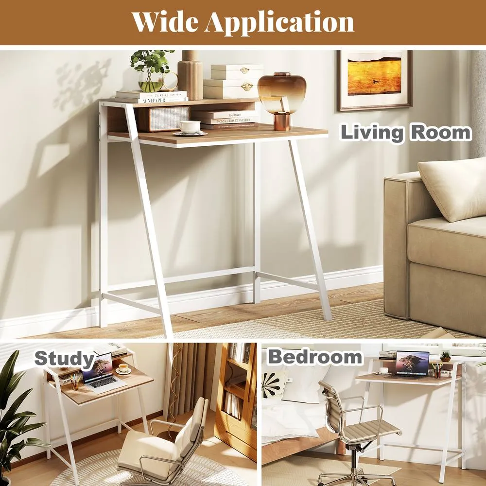 Costway Computer Desk 80 CM Small Desk Compact Desk with Monitor Stand-Natural in Natural 5