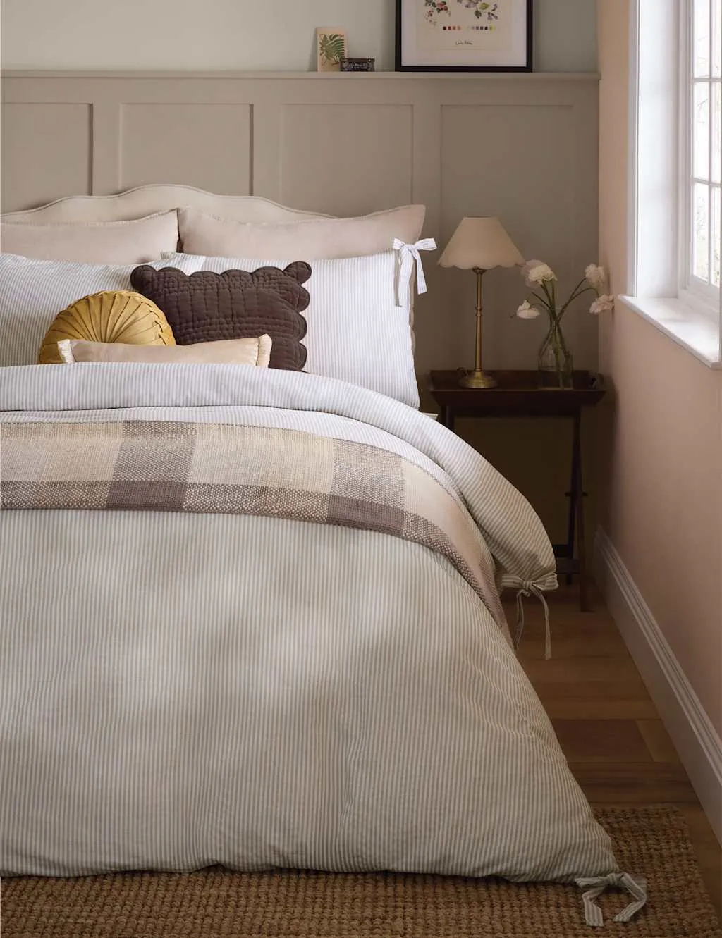 Laura Ashley Cotton Rich Cornish Stripe Bedding Set Natural