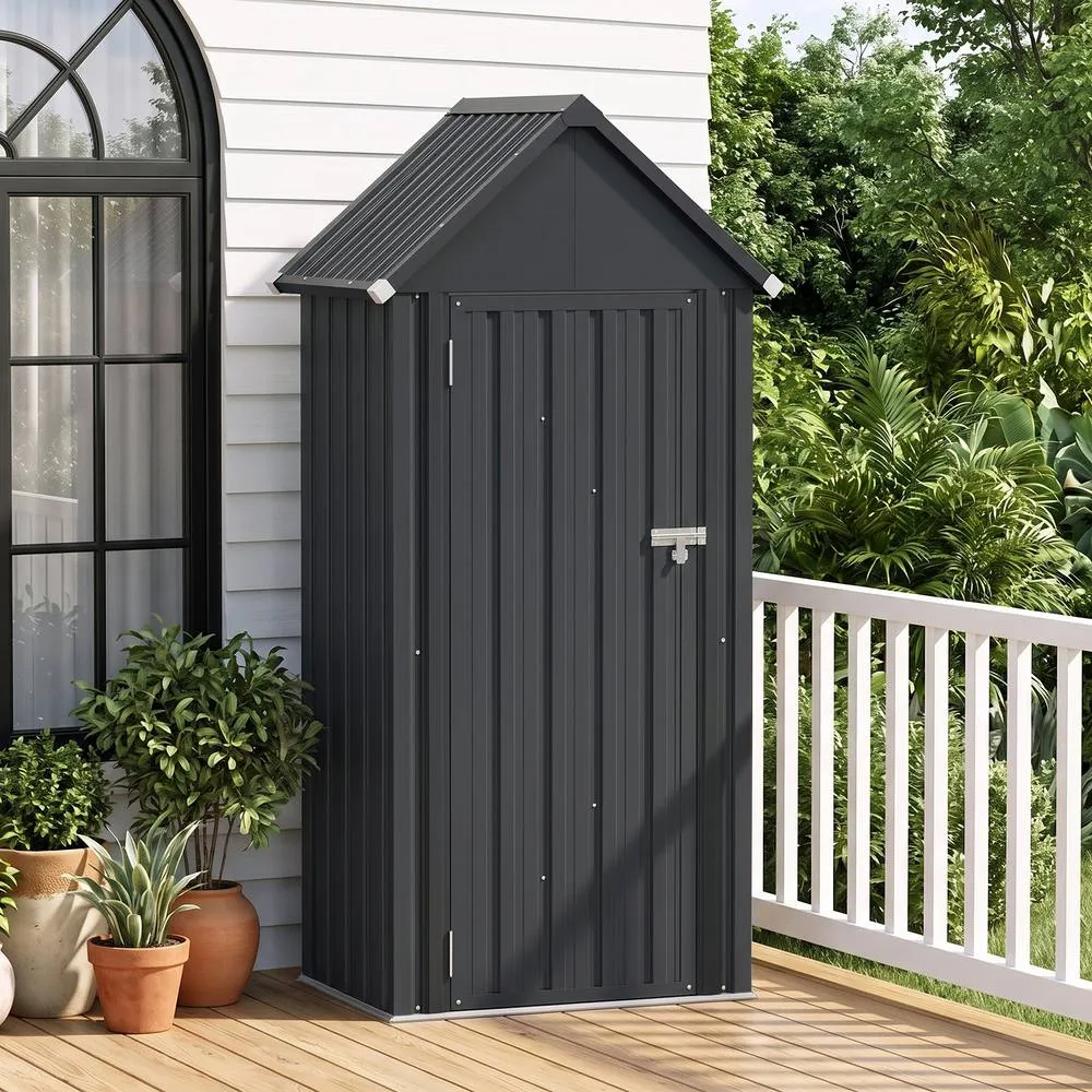 Costway Outdoor Storage Shed with Sloped Resistant Roof Lockable Door in Grey 6