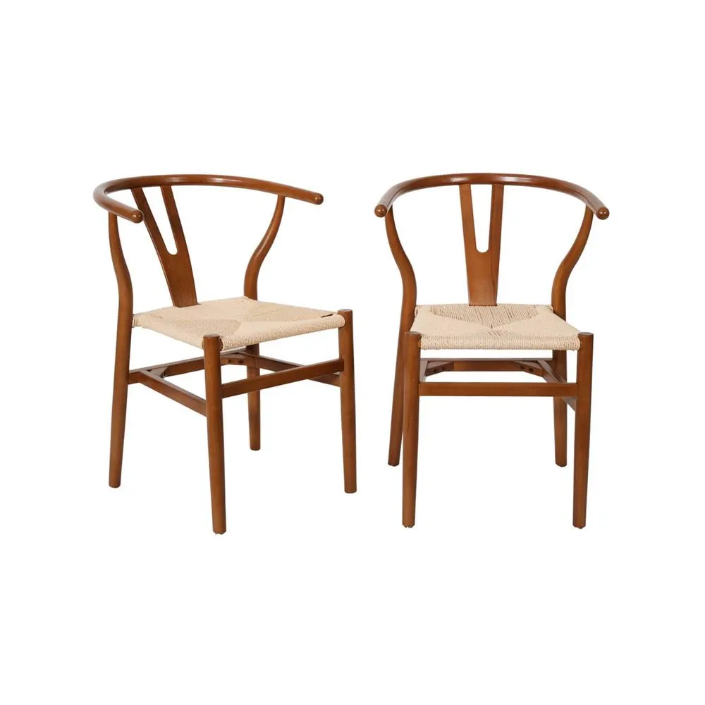 sweeek Set of 2 wooden chairs with rope seat in Dark Brown 2
