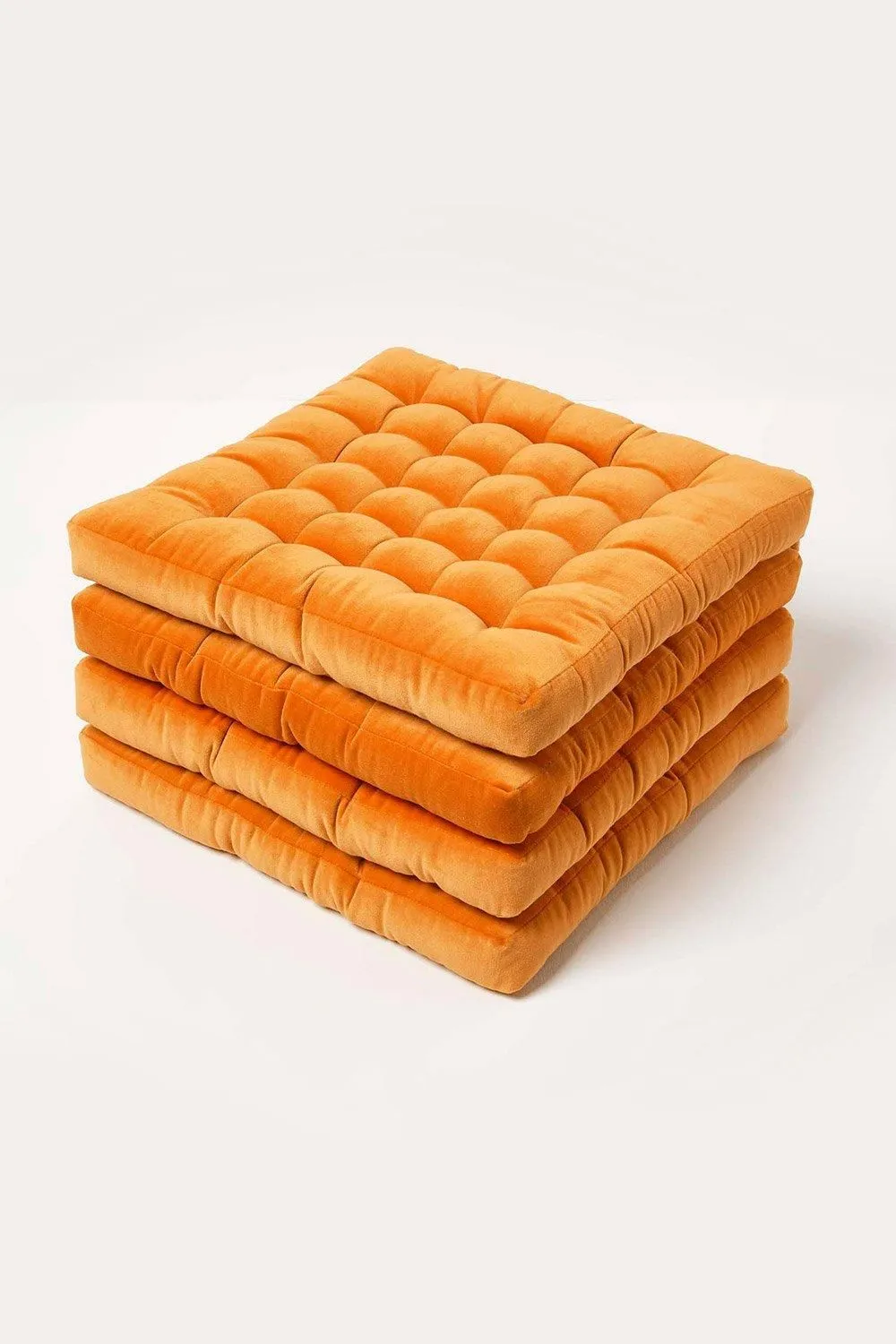 Homescapes 4 Pack Seat Pads Luxury Cotton Velvet Indoor Outdoor Garden Cushion, 40cm in Orange 1