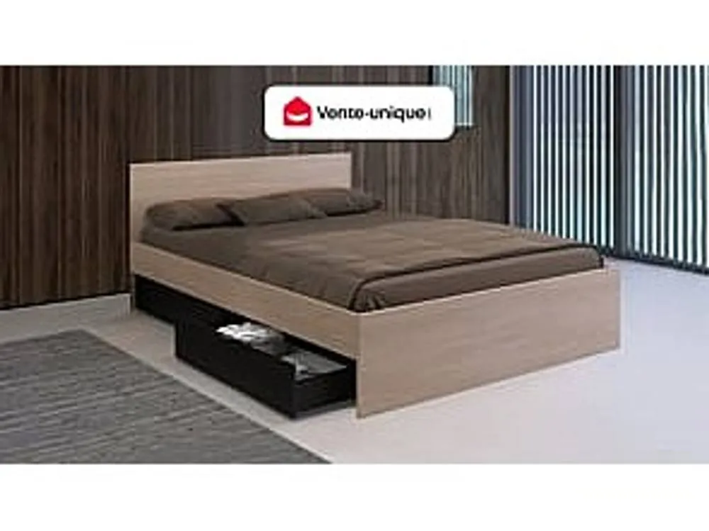 Vente-unique Bed With 2 Drawers 160 X 200 Cm - Natural & Black - VELONA 4