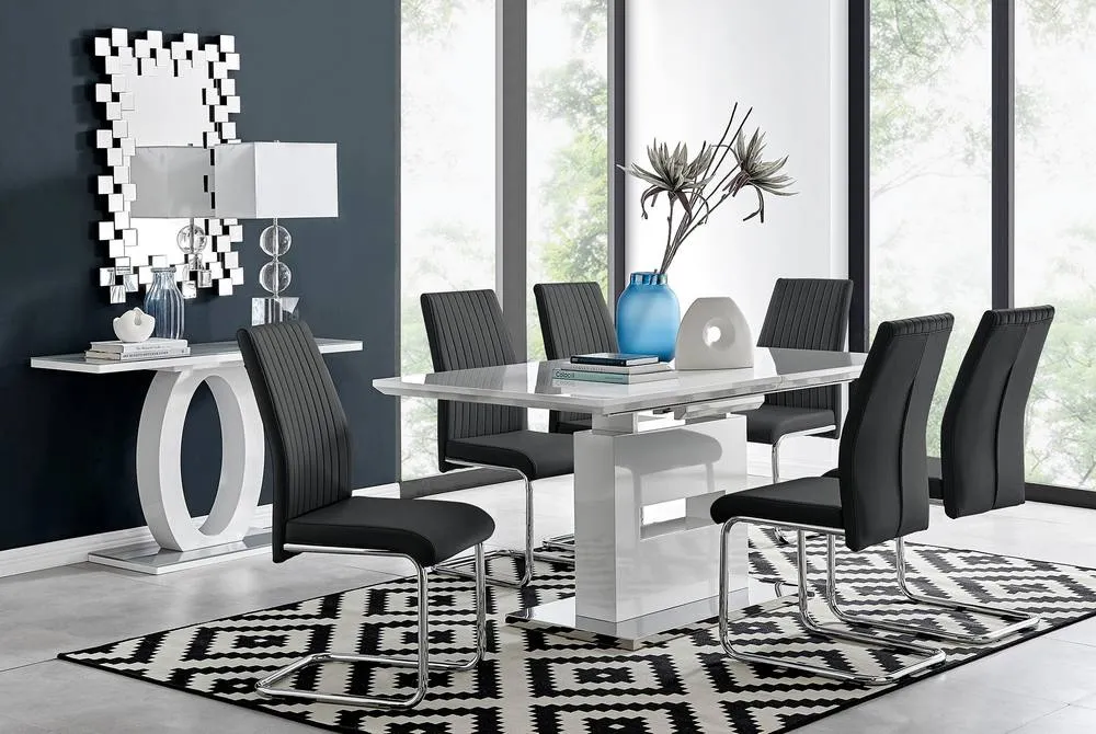 FurnitureboxUK Arezzo Large Extending Dining Table & 6 Lorenzo Chairs in Black