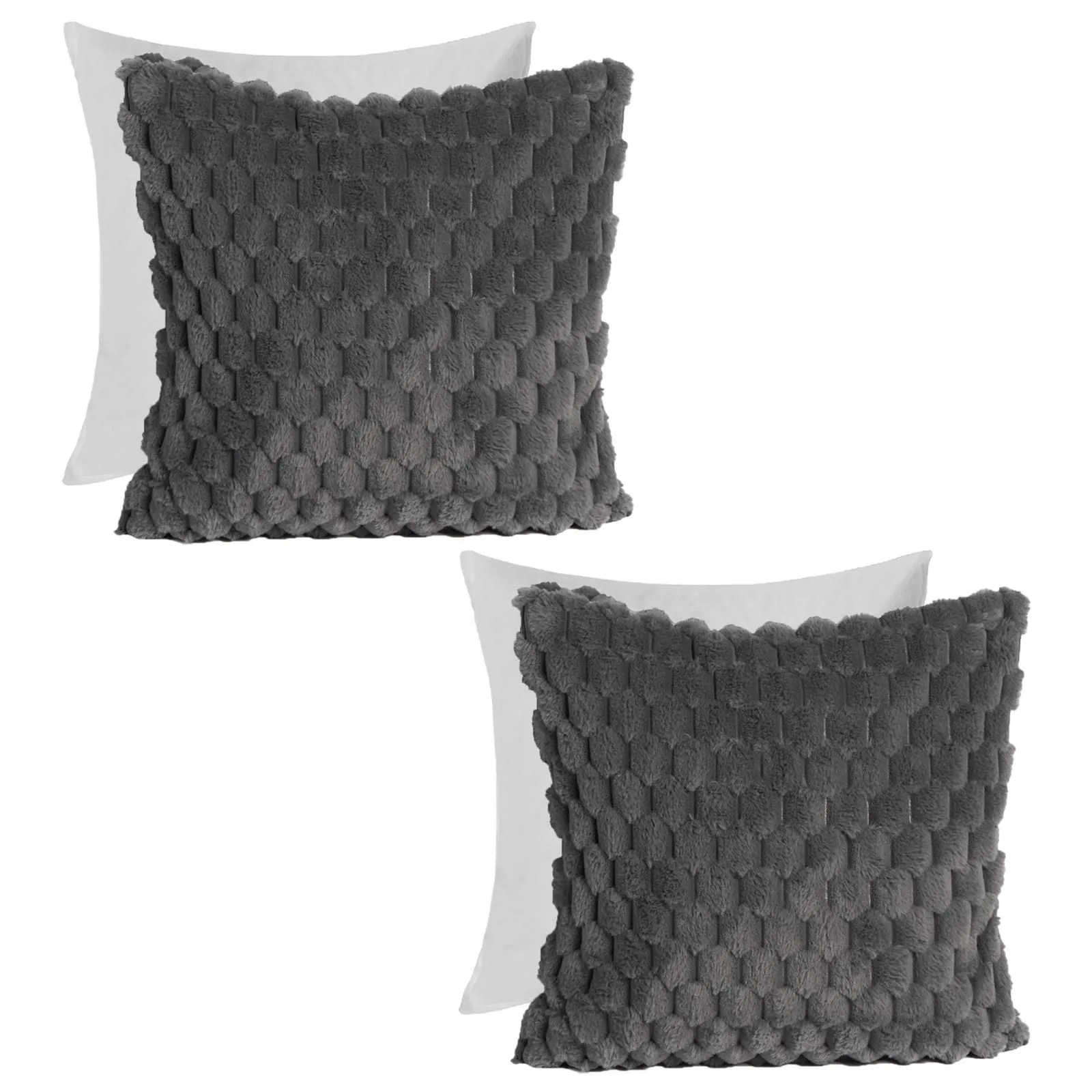OHS 2 Pack Waffle Faux Fur Filled Cushion Covers - 45 x 45cm in Charcoal