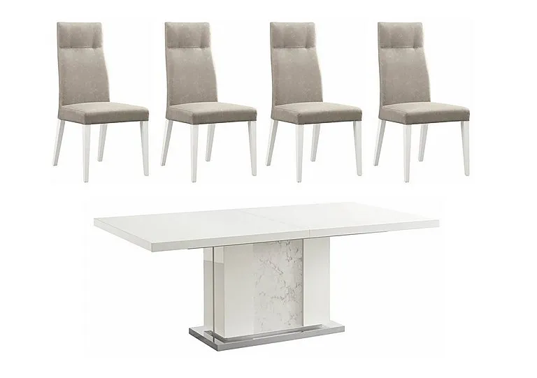 Fascino Large Extending Dining Table and 4 Faux Leather Chairs