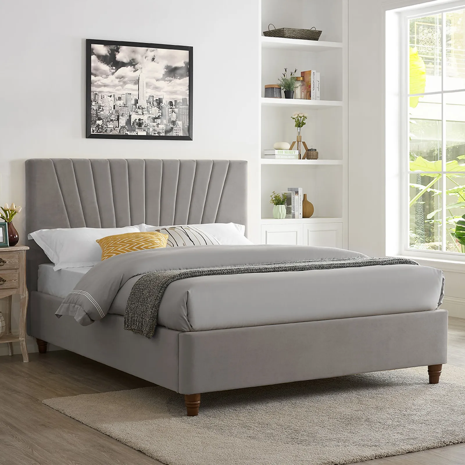 Lexie Silver Velvet Bed Frame Silver