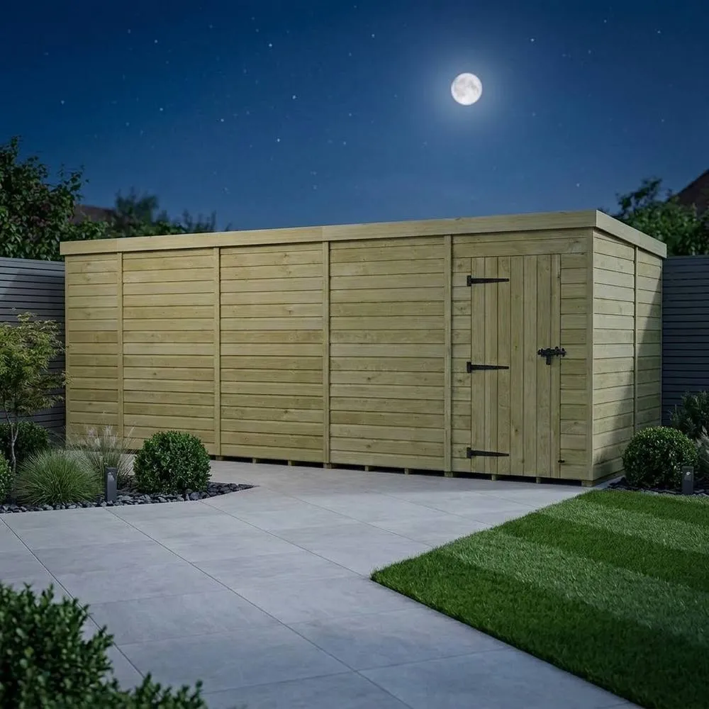 Buttercup Farm 20ft x 9ft Pent Garden Shed Single Door No Windows - Timber in Brown 3