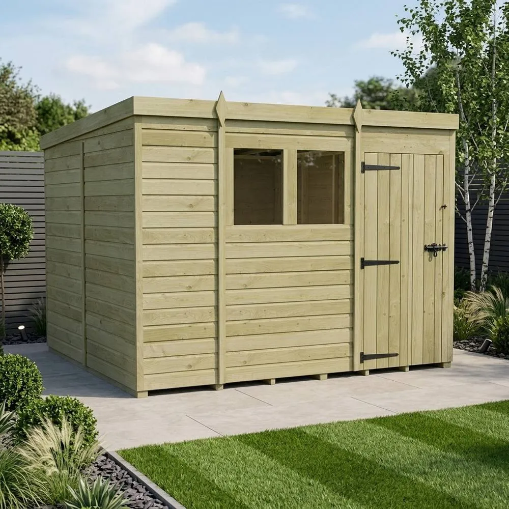 Buttercup Farm 9ft x 10ft Pent Garden Shed Single Door With Windows - Timber in Brown 2